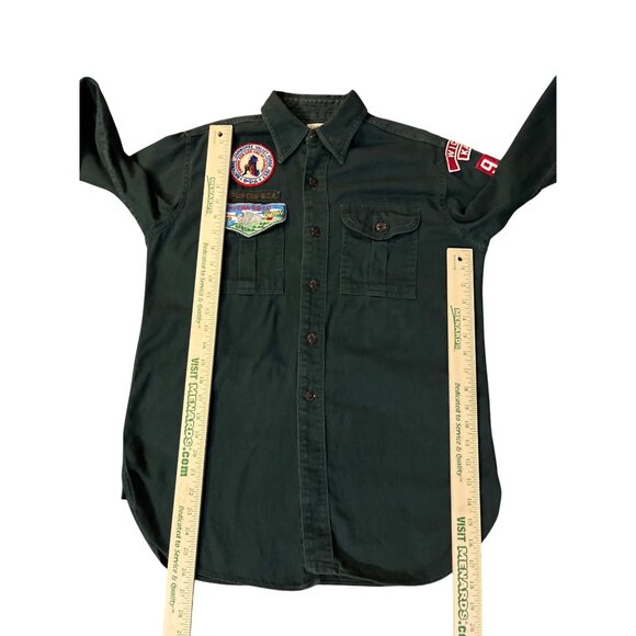Vintage Boy Scouts Of America Shirt Green Button-Up With 1957 Patches Mens S? Ne - Picture 13 of 16